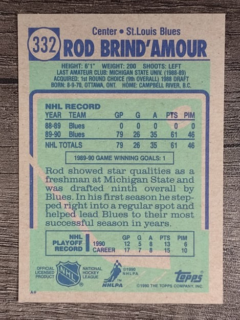 1990-91 Topps #332 Rod Brind'Amour RC