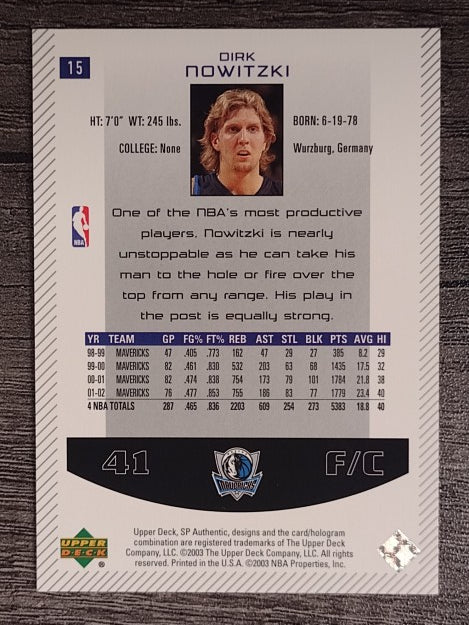 2002-03 SP Authentic #15 Dirk Nowitzki