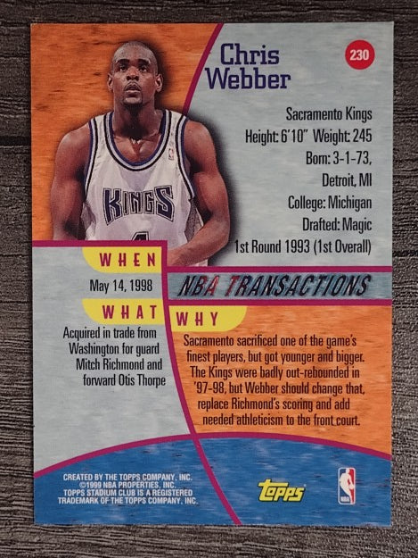 1998-99 Stadium Club #230 Chris Webber TRAN