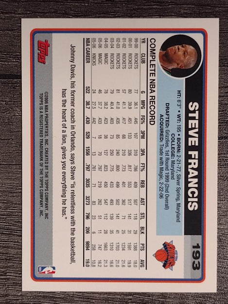 2006-07 Topps #193 Steve Francis