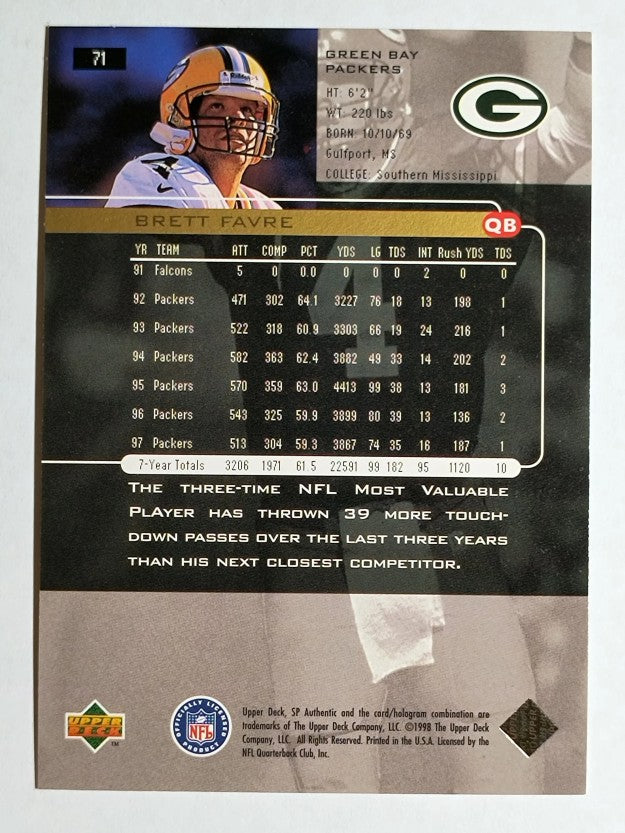 1998 SP Authentic #71 Brett Favre