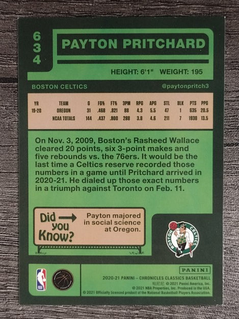 2020-21 Panini Chronicles #634 Payton Pritchard/Classics