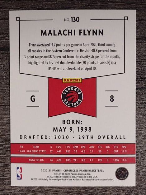 2020-21 Panini Chronicles #130 Malachi Flynn RC/Panini