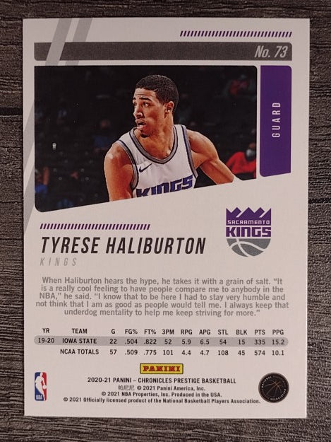 2020-21 Panini Chronicles #73 Tyrese Haliburton RC/Prestige