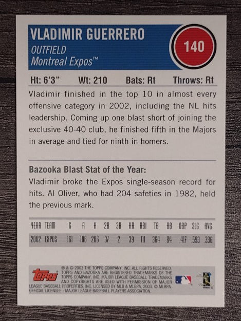 2003 Bazooka #140A Vladimir Guerrero Logo