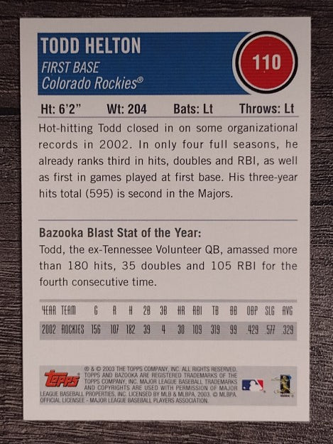 2003 Bazooka #110 Todd Helton