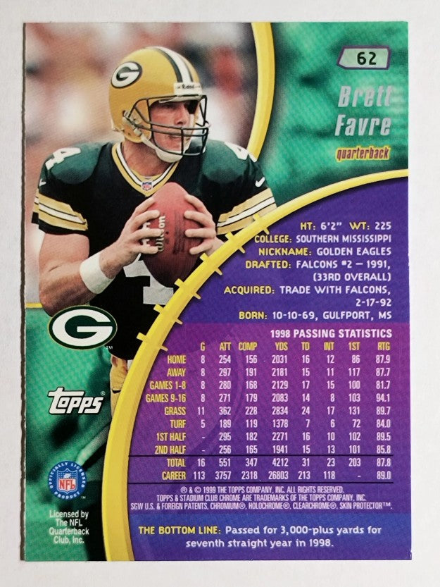 1999 Stadium Club Chrome #62 Brett Favre