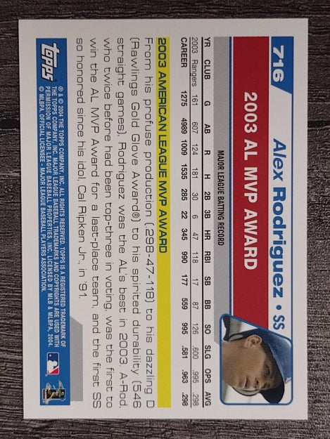 2004 Topps #716 Alex Rodriguez MVP