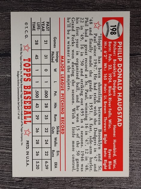 1995 Topps Archives Brooklyn Dodgers #11 Phil Haugstad