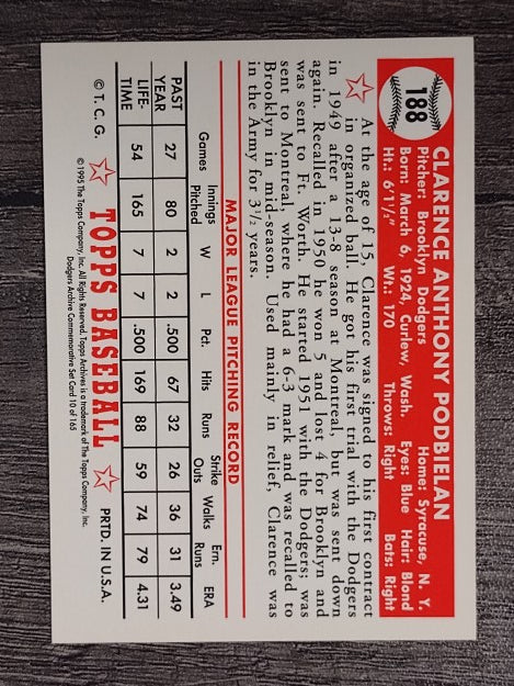1995 Topps Archives Brooklyn Dodgers #10 Bud Podbielan