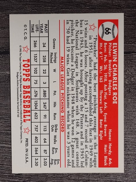 1995 Topps Archives Brooklyn Dodgers #8 Preacher Roe