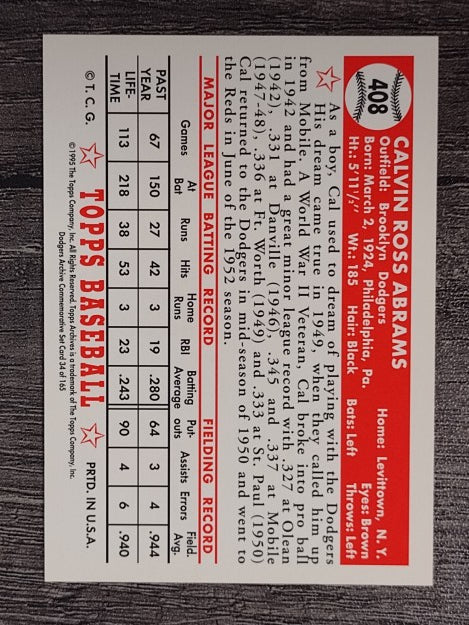 1995 Topps Archives Brooklyn Dodgers #34 Cal Abrams