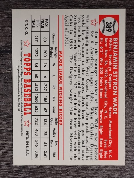 1995 Topps Archives Brooklyn Dodgers #29 Ben Wade