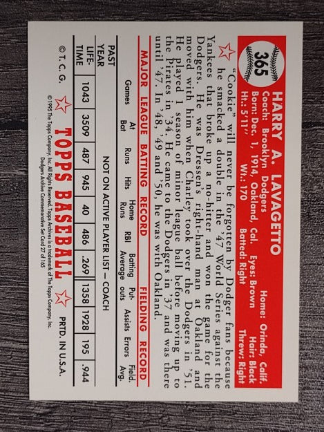 1995 Topps Archives Brooklyn Dodgers #27 Cookie Lavagetto CO