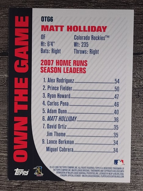 2008 Topps Own the Game #OTG6 Matt Holliday (NM)