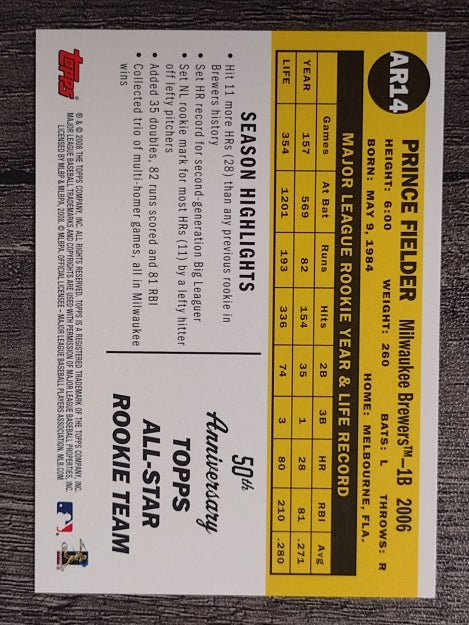 2008 Topps 50th Anniversary All Rookie Team #AR14 Prince Fielder