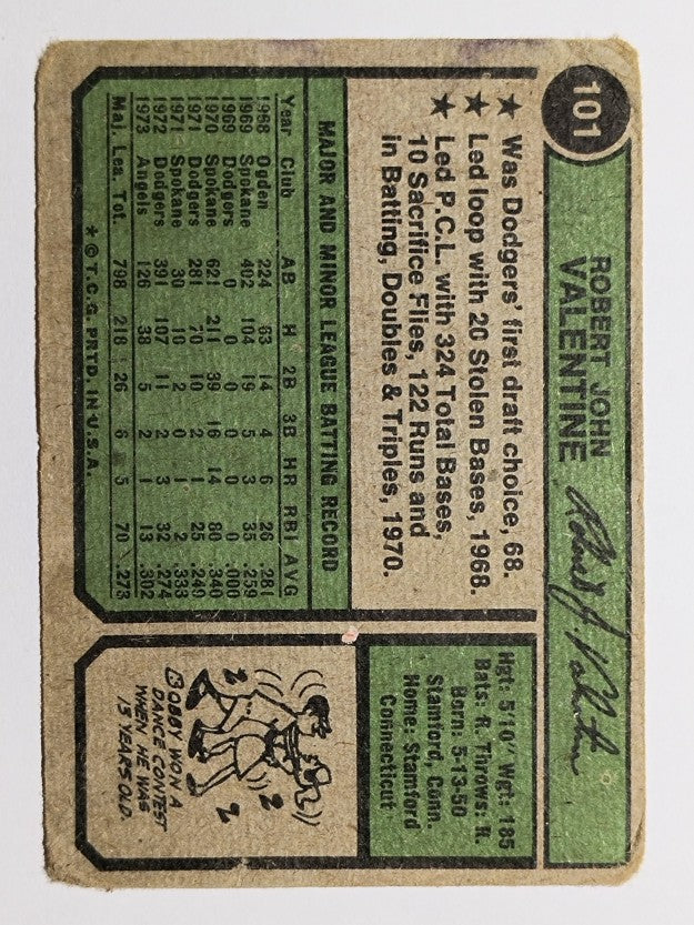 1974 Topps #101 Bobby Valentine (POOR)