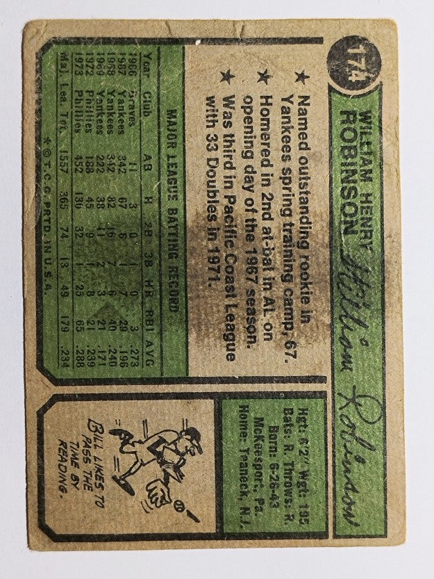 1974 Topps #174 Bill Robinson (POOR)