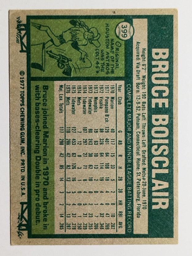 1977 Topps #399 Bruce Boisclair RC (GOOD)