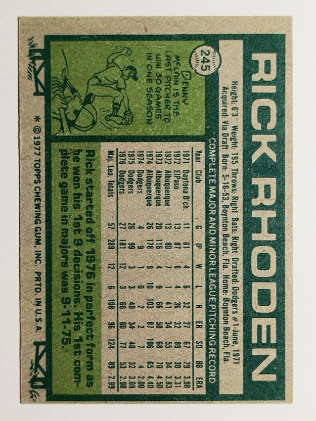 1977 Topps #245 Rick Rhoden (VG)