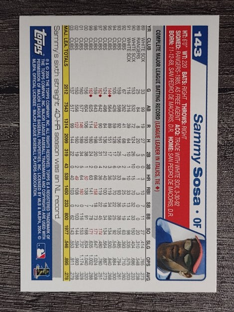 2004 Topps Opening Day #143 Sammy Sosa