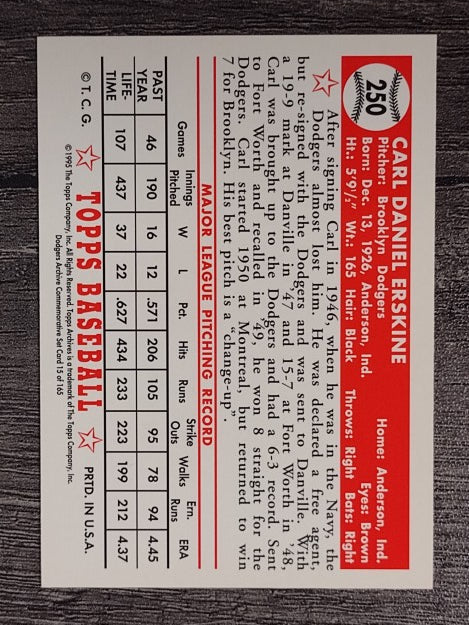 1995 Topps Archives Brooklyn Dodgers #15 Carl Erskine