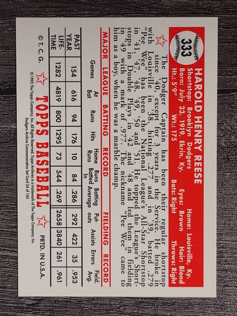 1995 Topps Archives Brooklyn Dodgers #24 Pee Wee Reese