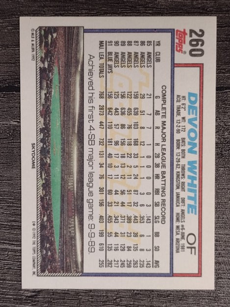 1992 Topps Gold Winners #260 Devon White