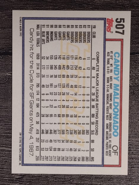 1992 Topps Gold Winners #507 Candy Maldonado