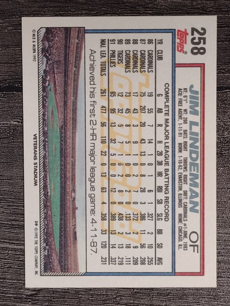 1992 Topps Gold Winners #258 Jim Lindeman