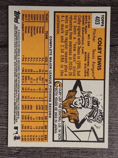 2012 Topps Heritage #403 Colby Lewis