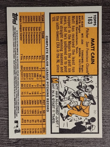2012 Topps Heritage #163 Matt Cain