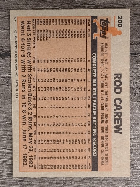 1983 Topps #200 Rod Carew