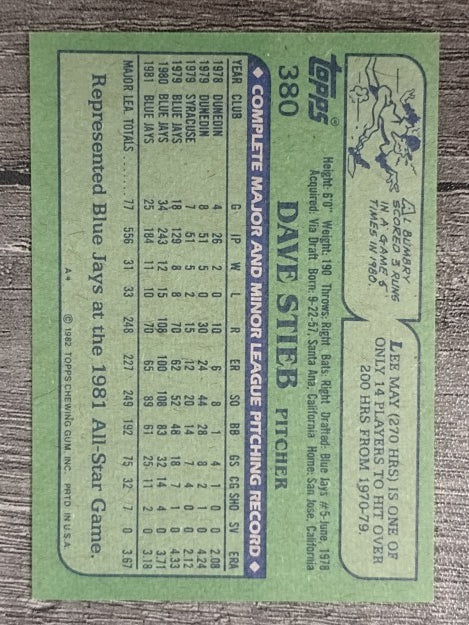 1982 Topps #380 Dave Stieb