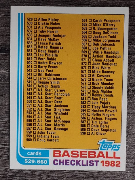 1982 Topps #634 Checklist 529-660