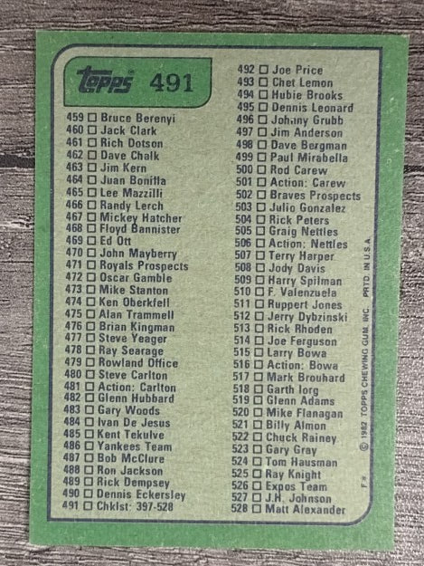 1982 Topps #491 Checklist 397-528