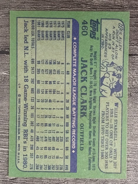 1982 Topps #460 Jack Clark