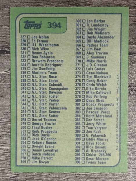 1982 Topps #394 Checklist 265-396