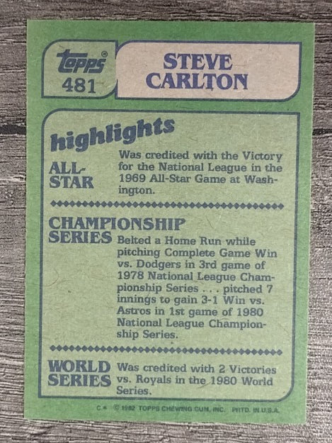 1982 Topps #481 Steve Carlton IA