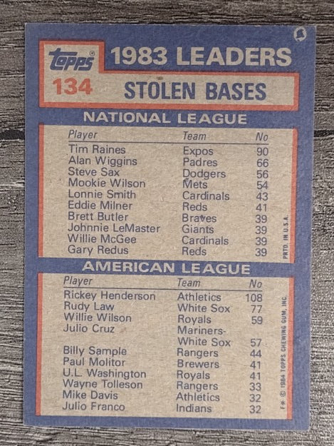 1984 Topps #134 Tim Raines/Rickey Henderson LL