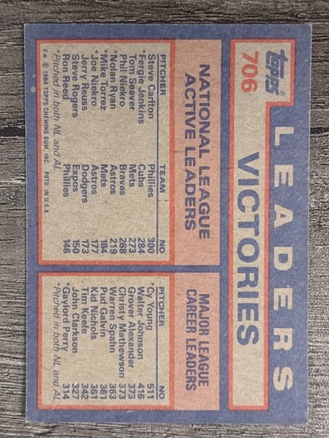 1984 Topps #706 Steve Carlton/Fergie Jenkins/Tom Seaver LL