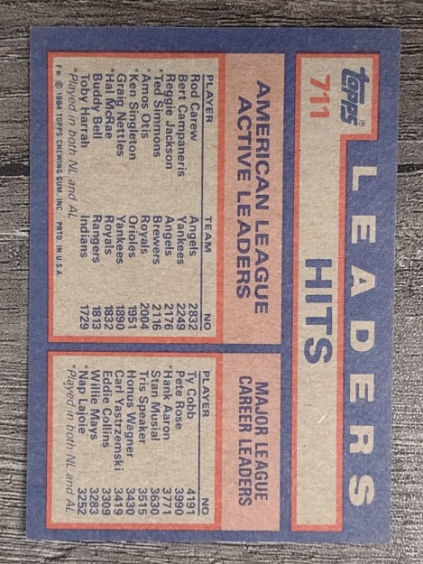 1984 Topps #711 Rod Carew/Bert Campaneris/Reggie Jackson LL