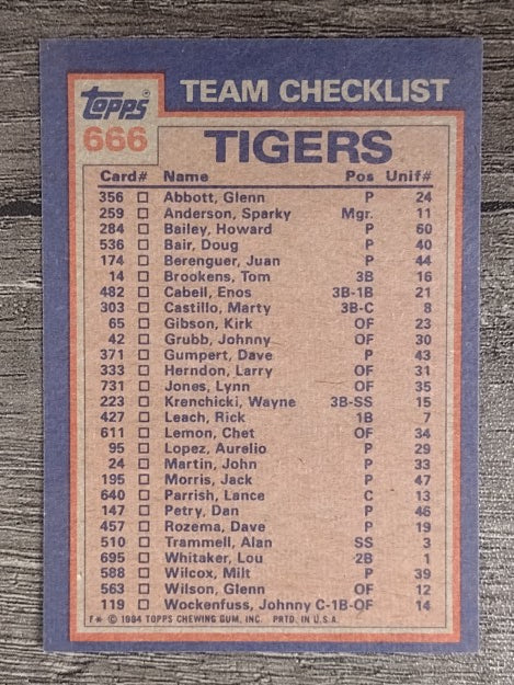 1984 Topps #666 Tigers TL/Jack Morris/Lou Whitaker