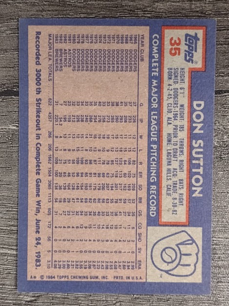 1984 Topps #35 Don Sutton