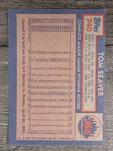 1984 Topps #740 Tom Seaver