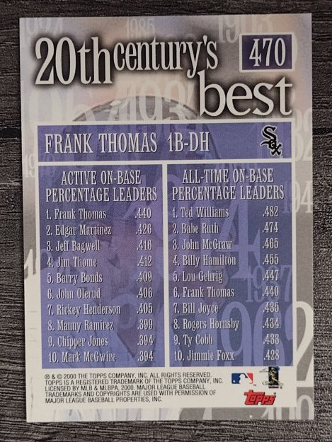 2000 Topps #470 Frank Thomas 20CB