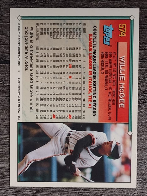 1994 Topps Gold #574 Willie McGee