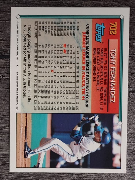 1994 Topps Gold #702 Tony Fernandez