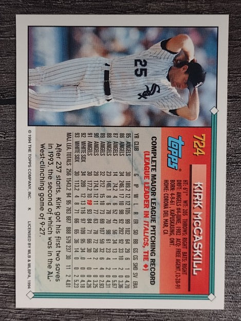 1994 Topps Gold #724 Kirk McCaskill