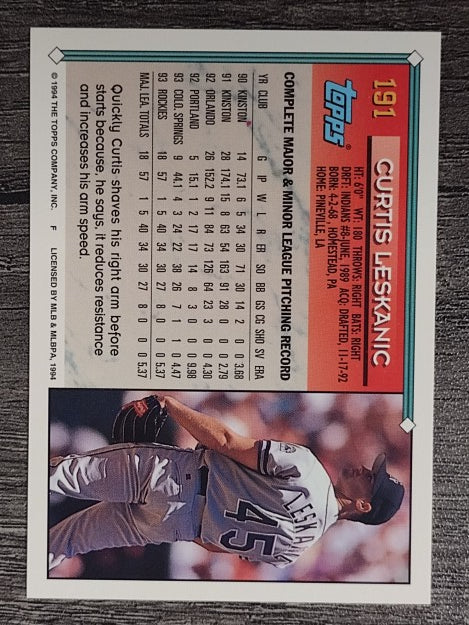 1994 Topps Gold #191 Curtis Leskanic